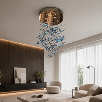 Lustre élégant en cristal K9 en forme de papillon avec télécommande, taille moyenne, hauteur réglable pour la décoration de la maison