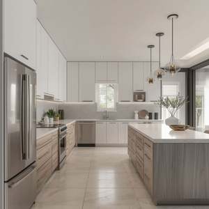 Meuble de cuisine moderne en bois massif assemblé, avec structure en MDF, évier, robinet, charnières, tiroirs et paniers, prix de gros - Product Image 1