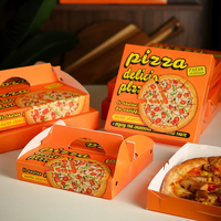 Boîte à pizza en papier portable imprimée orange avec poignée, pliable, pour emporter, emballage alimentaire en papier pour pizzeria