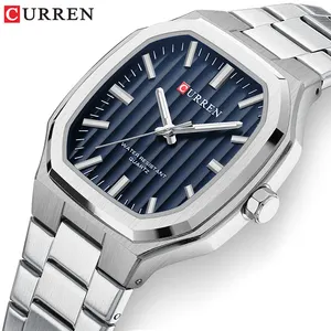 Watch for Men CURREN 8458 Silver Blue Stainless Steel Analog Quartz Watches Mens Bracelet Luminous Luxury Wrist Male Clock