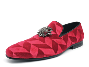 Mocassins en velours rouge pour hommes, chaussures habillées à enfiler, bout rond, boucle à perles noires, respirants, pour le bureau, les mariages et les soirées - Product Image 3