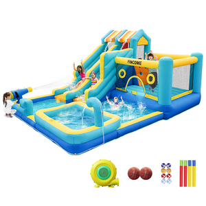 FBSPORT <span class=keywords><strong>Parco</strong></span> Acquatico Gonfiabile con Scivolo d'Acqua e Casa Rimbalzante, <span class=keywords><strong>Parco</strong></span> Giochi Acquatico Esterno per Adulti - Product Image 1