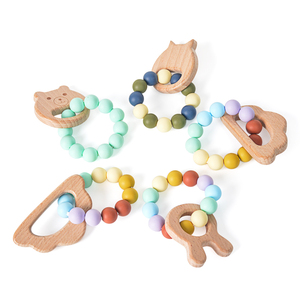 थोक नई डिजाइन लोगो कस्टम खाद्य ग्रेड बेबी Teether सिलिकॉन मोती बच्चे सिलिकॉन मोती लकड़ी Teethers कंगन - Product Image 3