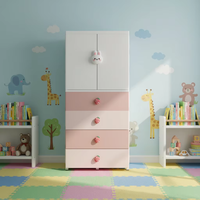 Commode bébé autoportante avec poignées motif dessin animé, armoire en plastique pour enfants, 1 porte et 4 tiroirs, rangement pour vêtements et jouets