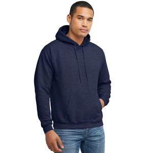 <b>Men's</b> <b>Navy</b> Blue Hooded Sweatshirt Regular Fit 100%Cotton <b>Fleece</b> Casual Pullover Solid Color Pocket Design Autumn Wear - Product Image 1
