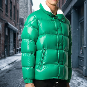 <b>Men's</b> Green Puffer <b>Jacket</b> With Stand Collar Zipper Closure Windproof <b>Down</b> <b>Filled</b> Casual Winter Coat Regular Fit - Product Image 3