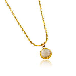 Collar con Colgante de Ópalo Circular de Alta Gama ZGBROTHERS, Acero Inoxidable Chapado en Oro, Joyería Ligera de Lujo para Mujer - Product Image 5