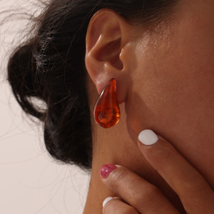 Multi Colors Resin <b>Studs</b> <b>Earrings</b> for Women | 18K PVD Gold Plated Stainless Steel | Waterproof, Hypoallergenic & Durable - Product Image 3