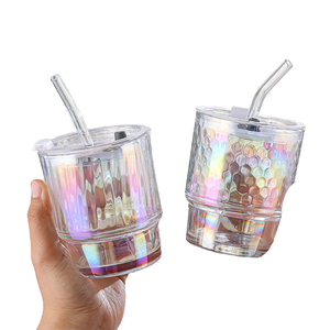 Gobelet en verre martelé nacré 350 ml, portable, avec couvercle hermétique et paille, personnalisable avec logo, cadeau pour femme - Product Image 6