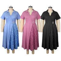 Robes grande taille pour femmes, décontractées et élégantes, à manches courtes, col en V, patchwork, dentelle plissée, robes de soirée formelles pour femmes