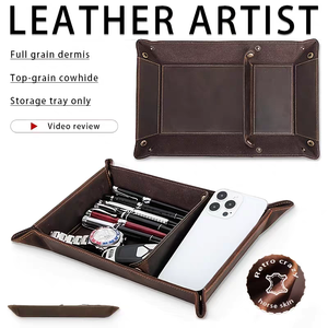 Factory Direct Top Grain Leather Catchall Tray Large Capacity Minimalist Desktop Organizer Comprehensive OEM/ODM Customization - Product Image 1
