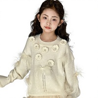 Ensemble pull tricoté chaud pour filles, motif floral blanc, manches longues, col rond, style décontracté, tenue d'hiver + jupe courte