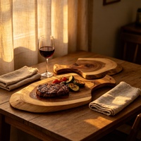Planche à découper en bois d'acacia massif monobloc avec trou de suspension, plateau de charcuterie pour la cuisine (vente en gros)