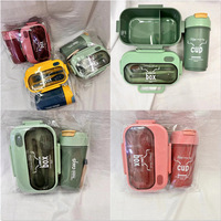 Boîte à lunch Bento en plastique de conception de dessin animé pour enfants ensemble avec bouteille d'eau conservation de récipient alimentaire à compartiment unique en gros