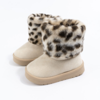 Bottes de neige d'extérieur en daim rose personnalisées pour filles, bottines à imprimé léopard tendance pour enfants avec semelle en TPR