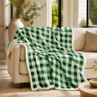 Couverture en polaire sherpa à carreaux vert et blanc de luxe, double face, épaisse, chaude, en flanelle, réversible, douce, en peluche, pour canapé, lit, maison, voyage