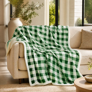 Lussuosa Coperta in Pile Sherpa a Quadri Verde e Bianco, Doppio Lato, Spessa e Calda, in Flanella Reversibile, Morbida e Pelosa, per Divano, Letto, Casa e Viaggi - Product Image 5