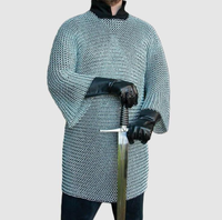 Habergeon médiéval style facteur, demi-manches, en acier doux, anneaux rivetés plats, fait main, objet de collection