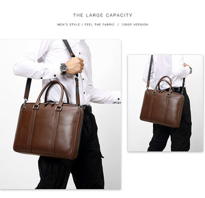 Borsa Portadocumenti da <span class=keywords><strong>Uomo</strong></span> in Vera <span class=keywords><strong>Pelle</strong></span>, Borsa per Laptop Portatile con Chiusura a Cerniera, Grande Capacità, Design a Tracolla - Product Image 5