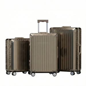 Champagne Gold Aluminum Durable 4-Wheel Anti-Theft TSA <strong>Lock</strong> 3-Piece Luxury Vintage Style <strong>Suitcase</strong> Luggage Set Manufacturer VIP - Product Image 1