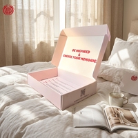 Boîtes d'expédition en carton recyclé à faible MOQ, fabriquées en Chine, personnalisées, roses, rigides, avec texte inspirant