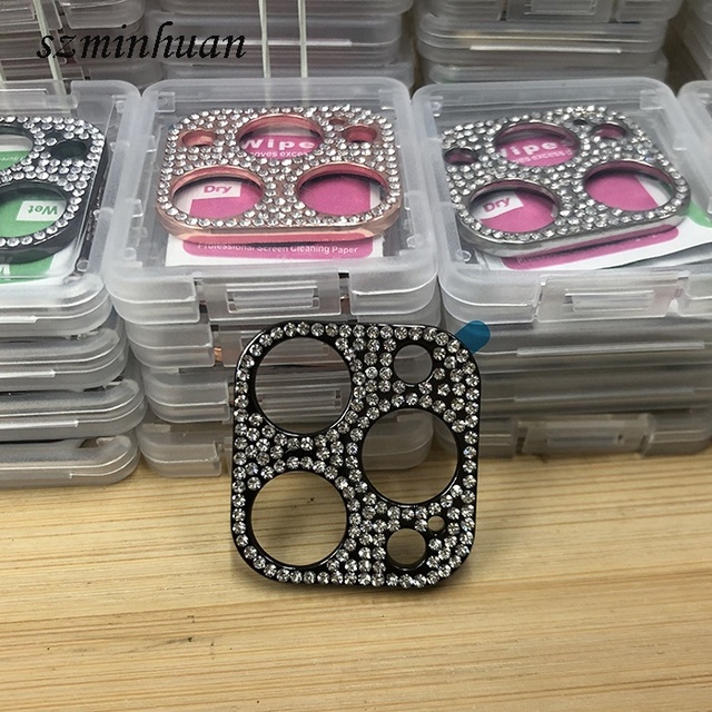 For iPhone 12ProMax XSmax X 8 7 6 Back Rhinestone Sticker Bling Diamond Metal Rear Protective Mobile Phone Camera Lens Film