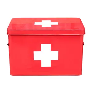 Red Powder Coating Metal First Aid Cabinet For Home Iron Medicine Storage Box