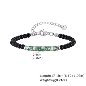 Stainless Steel <b>Bead</b> Black Onyx Green Stone <b>Bracelet</b> Jewelry Gift Adjustable Beaded <b>Bracelet</b> for Men - Product Image 1