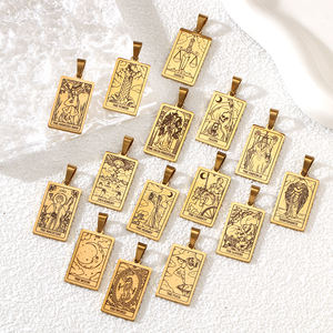 Abalorios de <span class=keywords><strong>Tarot</strong></span> cuadrados de Color dorado de 18 quilates, acero inoxidable, 22 Arcanos principales, colgantes de Justicia de la emperatriz del mago, fabricación de joyas - Product Image 3