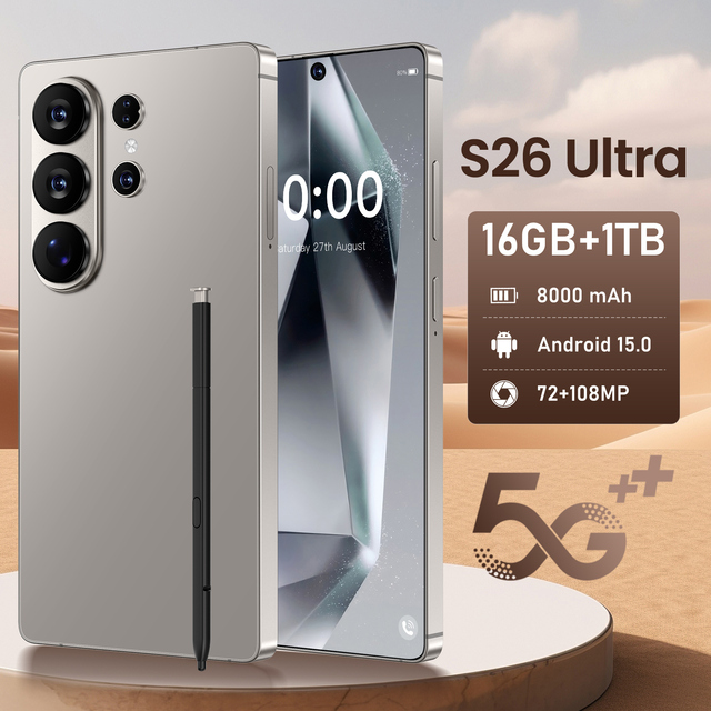 Unlocked Android 5G Mobile Phone S26 Ultra 7.3'' Full Screen Dual SIM 16GB+1TB Stylus Smartphone Global Version