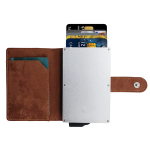 <b>RFID</b> <b>blocking</b> business card holder Automatic pop-up <b>wallet</b> unisex PU aluminium zipper <b>wallet</b> - Product Image 1