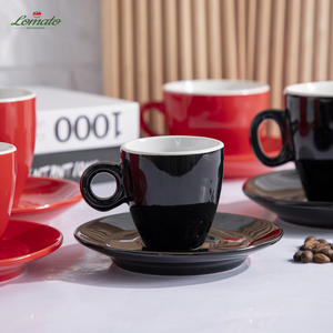 Set di Tazze <span class=keywords><strong>e</strong></span> Piattini per Espresso in Stile Italiano, Nero Bianco Rosso, Tazze in Ceramica Semplici di Piccole Dimensioni 90 180 200ml per Ristoranti <span class=keywords><strong>e</strong></span> Caffè - Product Image 3