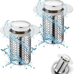 Bouchon de vidange à bouton-poussoir en acier inoxydable, diamètre intérieur standard, universel pour évier de cuisine, salle de bain, toilettes, douche, balcon - Product Image 3