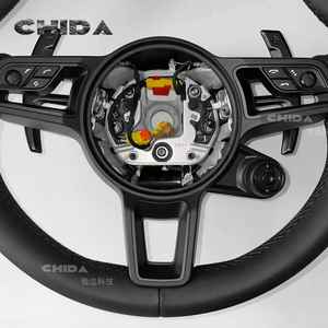 Volant en cuir de haute qualité avec bouton <span class=keywords><strong>SC</strong></span> pour <span class=keywords><strong>Porsche</strong></span>, compatible avec Panamera Cayenne Cayman Boxster 718 <span class=keywords><strong>911</strong></span> 992 - Product Image 6