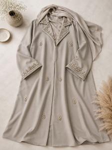 Abaya en crêpe de haute qualité avec broderies en pierres et perles, travail manuel, vêtements islamiques modestes pour femmes, robe élégante pour les occasions spéciales - Product Image 1