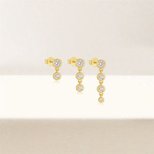 Ensemble de 3 pièces en porcelaine et argent sterling 925, boucles d'oreilles tendance avec zircon et pompon - Product Image 4