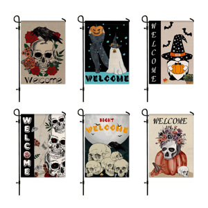 Personnalisé Halloween Lin Oxford <span class=keywords><strong>Tissu</strong></span> Jardin Drapeau Coloré Décoration Extérieure avec Imprimé Gobelins Squelettes Décor À La Maison Citrouilles - Product Image 3