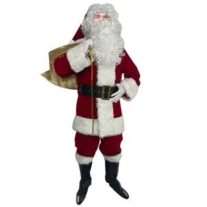 11 adet Deluxe noel kostüm erkek noel baba kostüm Xmas Suit için parti Cosplay