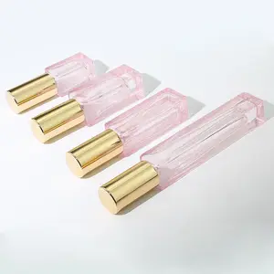 3 5 10 ml quadratische kosmetikverpackung rosa goldene farbige parfümflasche für ätherisches Öl rosa glas mini-sprüh-reise-parfümflasche