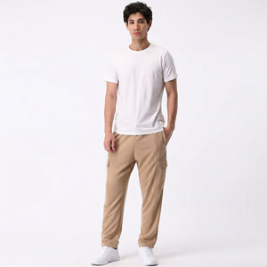 Camiseta de Manga Corta con Cuello Redondo de Algodón Blanco para Hombre, Corte Regular, Informal, Color Sólido, Tejido Transpirable - Product Image 1