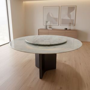 <span class=keywords><strong>Table</strong></span> à manger ronde de luxe de style italien en acier inoxydable et marbre <span class=keywords><strong>avec</strong></span> <span class=keywords><strong>plateau</strong></span> tournant central - Product Image 1