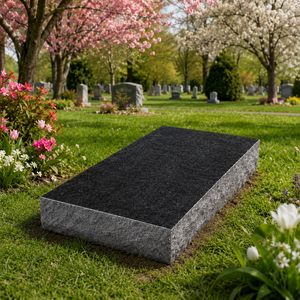 Marqueur plat en granit noir jais à vendre, monument funéraire, design américain, surface noire - Product Image 2