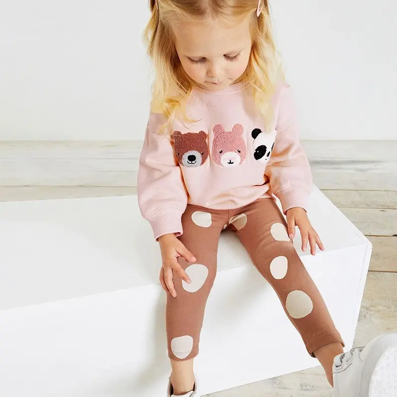 2023 Autumn Kids Girls Clothing Sets Long Sleeves Terry Pink Sweatshirt and Pants for 2-7 Years Children