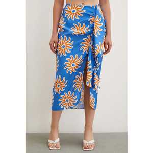 Falda de Cintura Alta con Estampado de Volantes, Azul, para Mujer, Tela Suave de Viscosa y Poliéster - Product Image 2