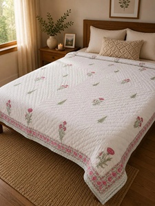 Unique Hand Block Printed Floral Cotton <b>Quilt</b> Jaipuri Razai Reversible Boho Indian <b>Bedding</b> King Size Handmade Comforter - Product Image 6