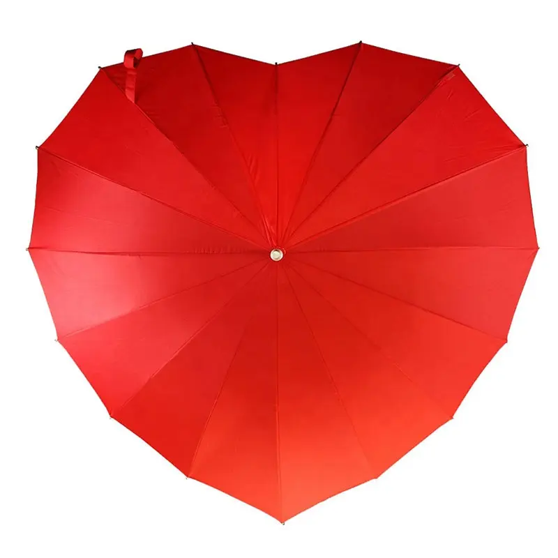 ייחודי חופה לב חתונה שמשייה שמש וגשם ידני פיברגלס ארוך ישר חתונה לב בצורת מטריה לכלה