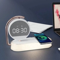 Vente flash Lampe de bureau LED 3 en 1 Cadeau Chargeur sans fil 15W Réveil de nuit Station de charge sans fil pour téléphone intelligent