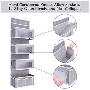Grey Four-Grid Transparent Non-woven PVC with Mesh Bag Door <b>Storage</b> Hanging Bag for Bedroom Over Door Organizer <b>Storage</b> - Product Image 3