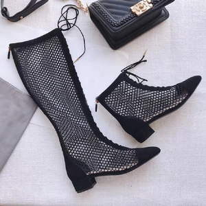 Bottines d'hiver pour femmes, dessus en maille respirante, fermeture à lacets, bout carré, talon aiguille - Product Image 3