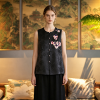 Gilet en satin de soie véritable pour femme, brodé à la main, avec boutons nœud grenouille, nouveau style chinois Tang, vêtement d'extérieur sans manches, vente en gros